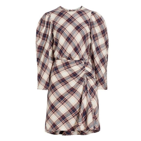 Veronica Beard Agnor plaid ink toffee multi puff long sleeve mini dress - Picture 4 of 12